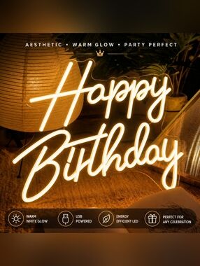 Happy Birthday LED Neon Sign Warm White Party Decor‎ Aesthetic Wall Light